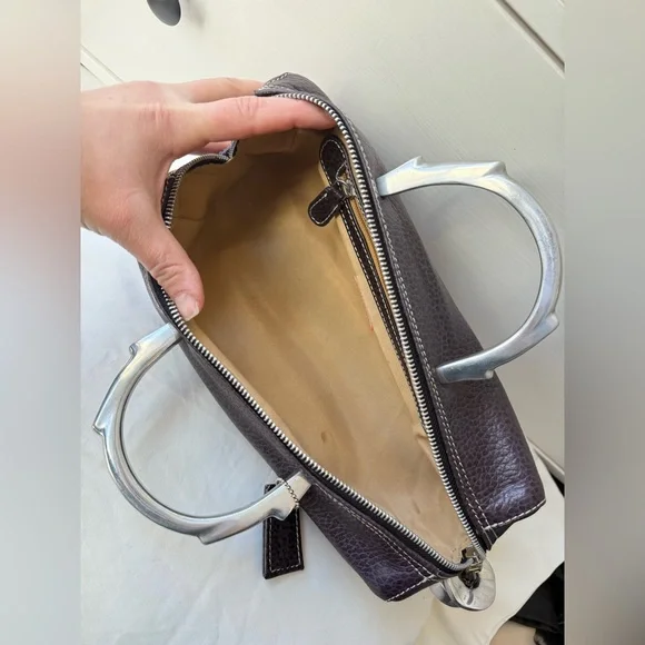 Latica Vintage Y2K Pebbled Leather Barrel Bag | Purple Silver Handle - Picture 9 of 17